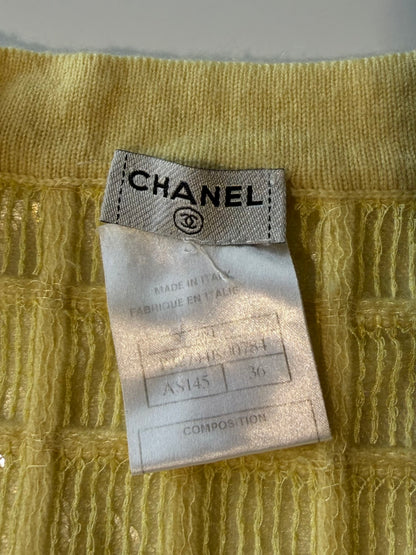 2008 Chanel Yellow Sequin Cashmere Cardigan