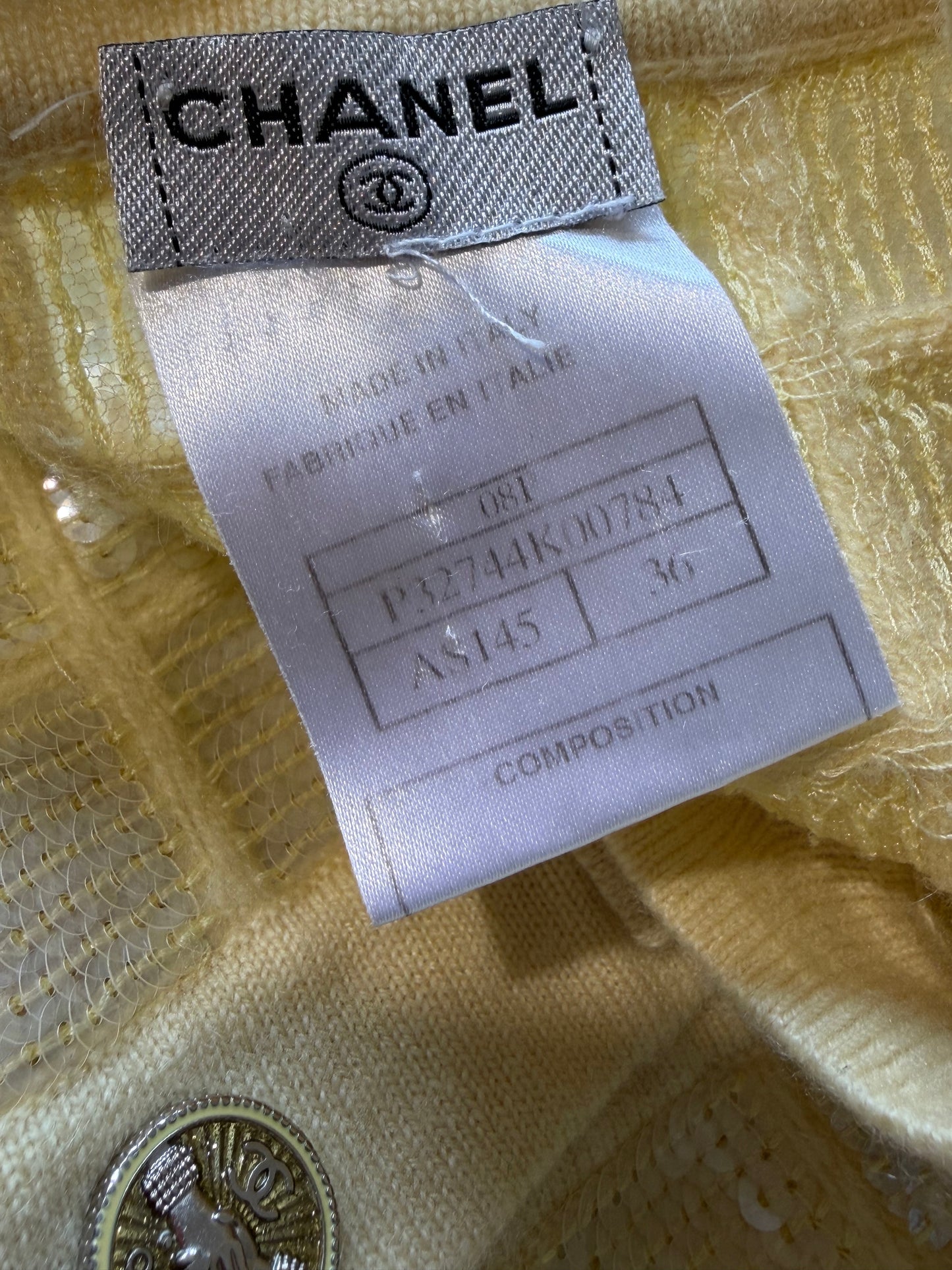 2008 Chanel Yellow Sequin Cashmere Cardigan
