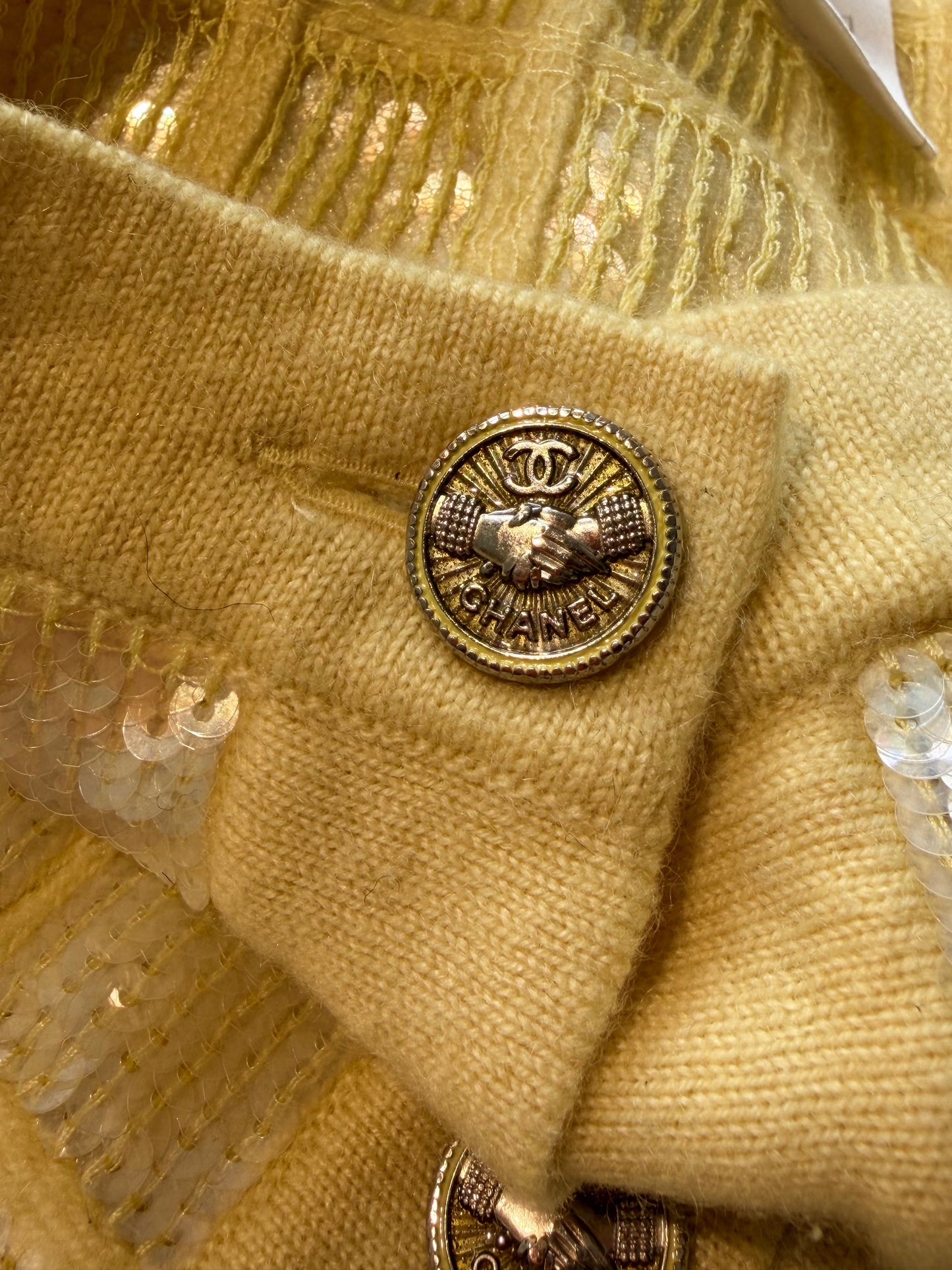 2008 Chanel Yellow Sequin Cashmere Cardigan
