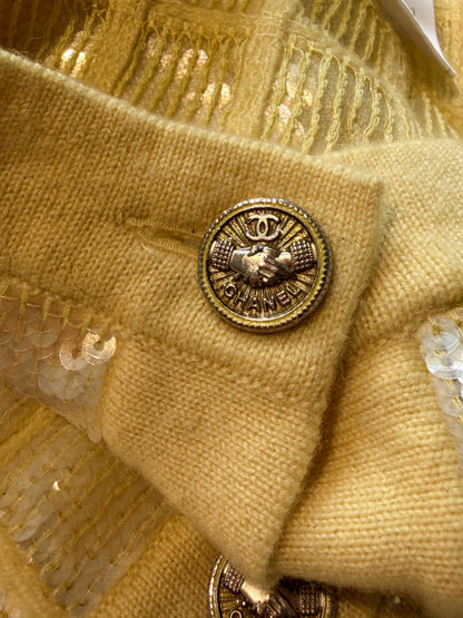2008 Chanel Yellow Sequin Cashmere Cardigan