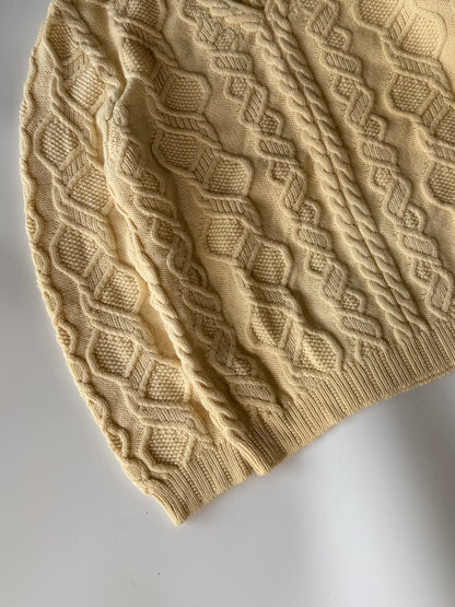 Vintage Christian Dior 80s Yellow Cable-Knit V-Neck Sweater