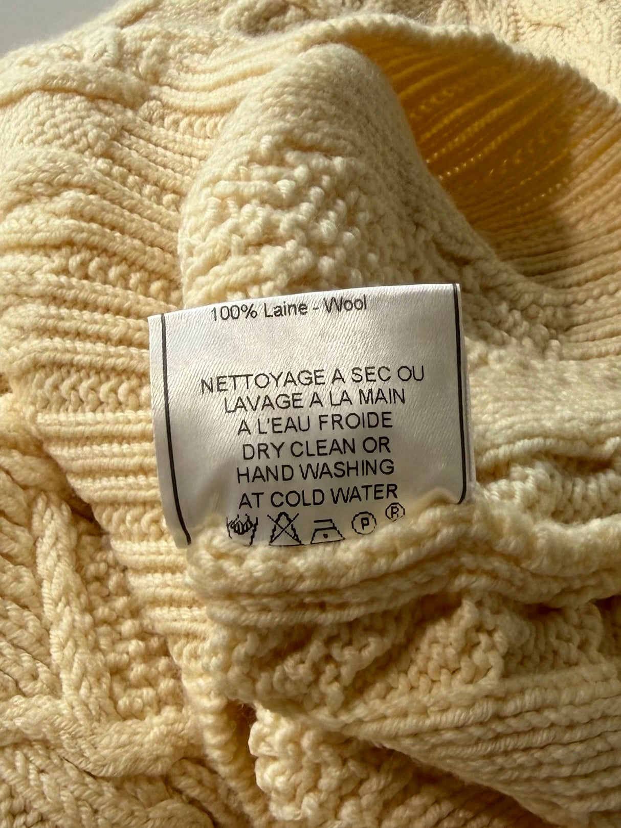 Vintage Christian Dior 80s Yellow Cable-Knit V-Neck Sweater