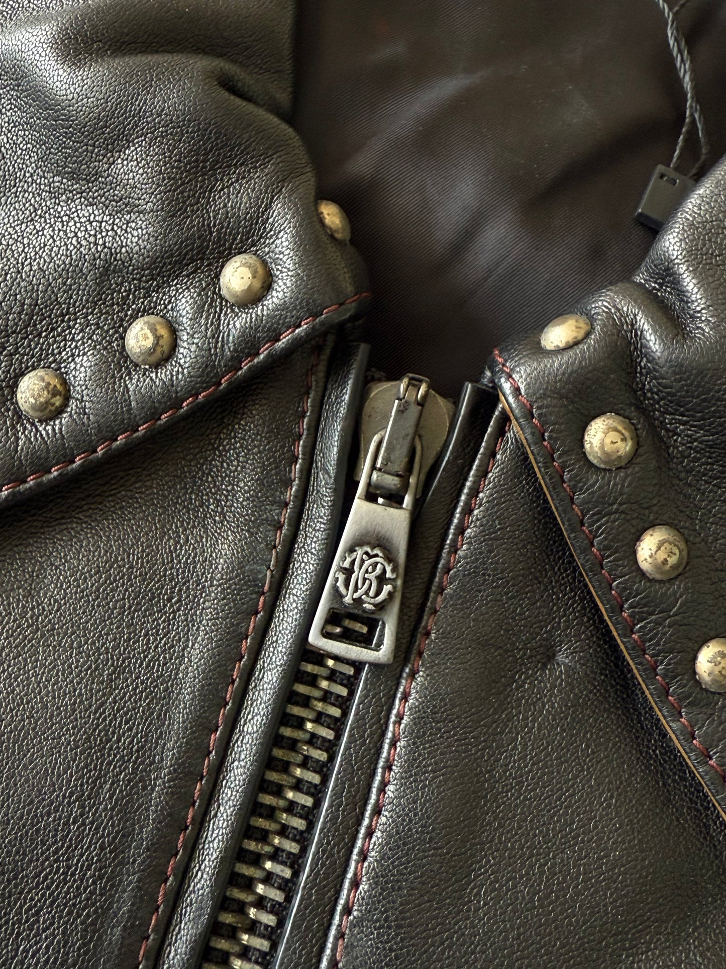 Roberto Cavalli Black Studded Leather Jacket