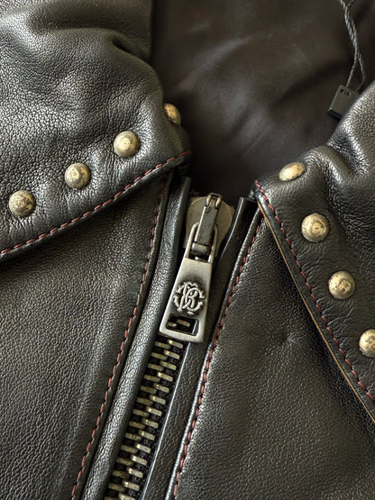 Roberto Cavalli Black Studded Leather Jacket