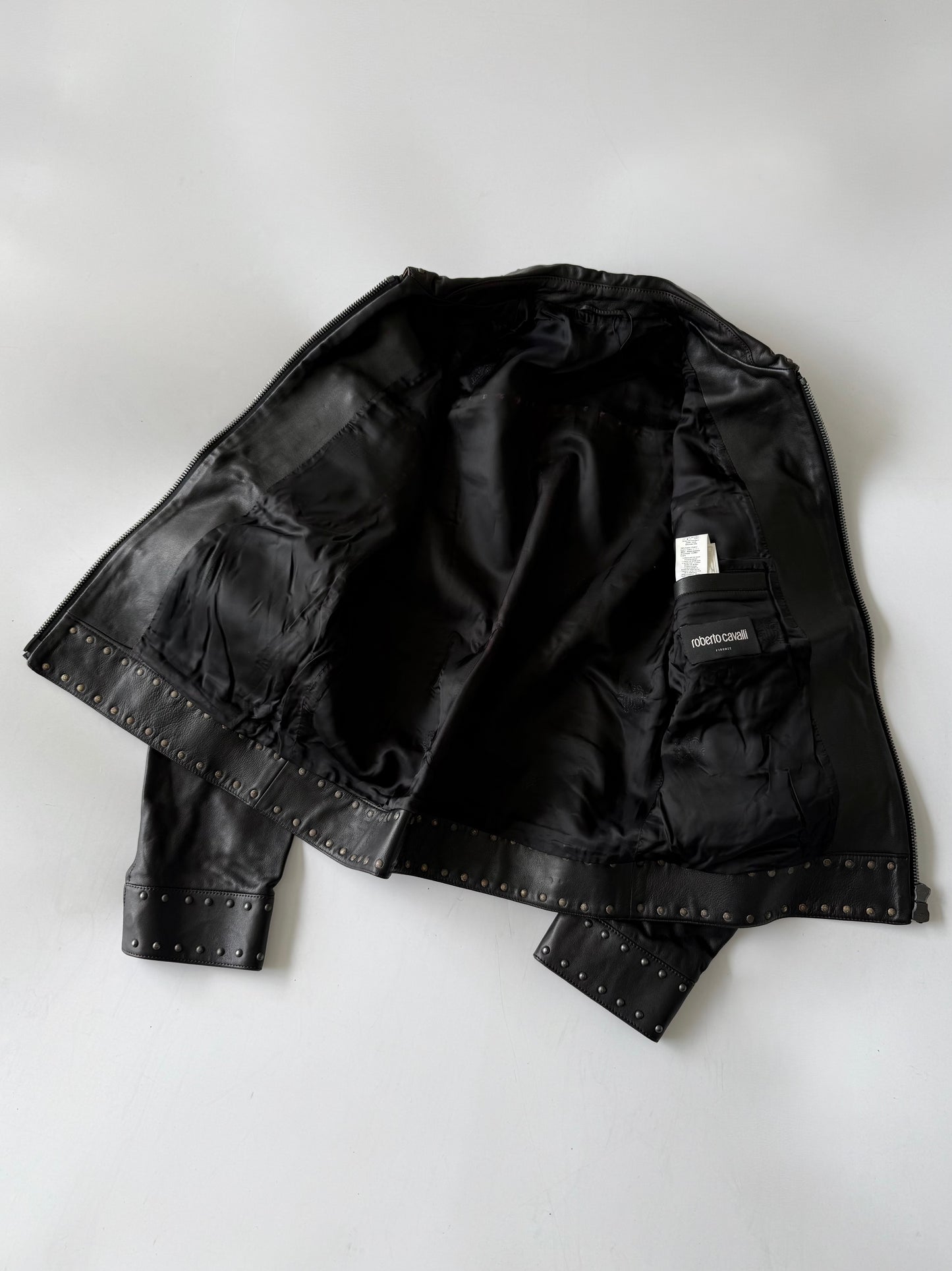 Roberto Cavalli Black Studded Leather Jacket