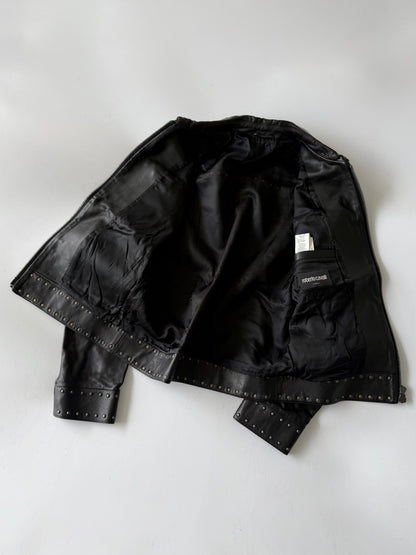 Roberto Cavalli Black Studded Leather Jacket
