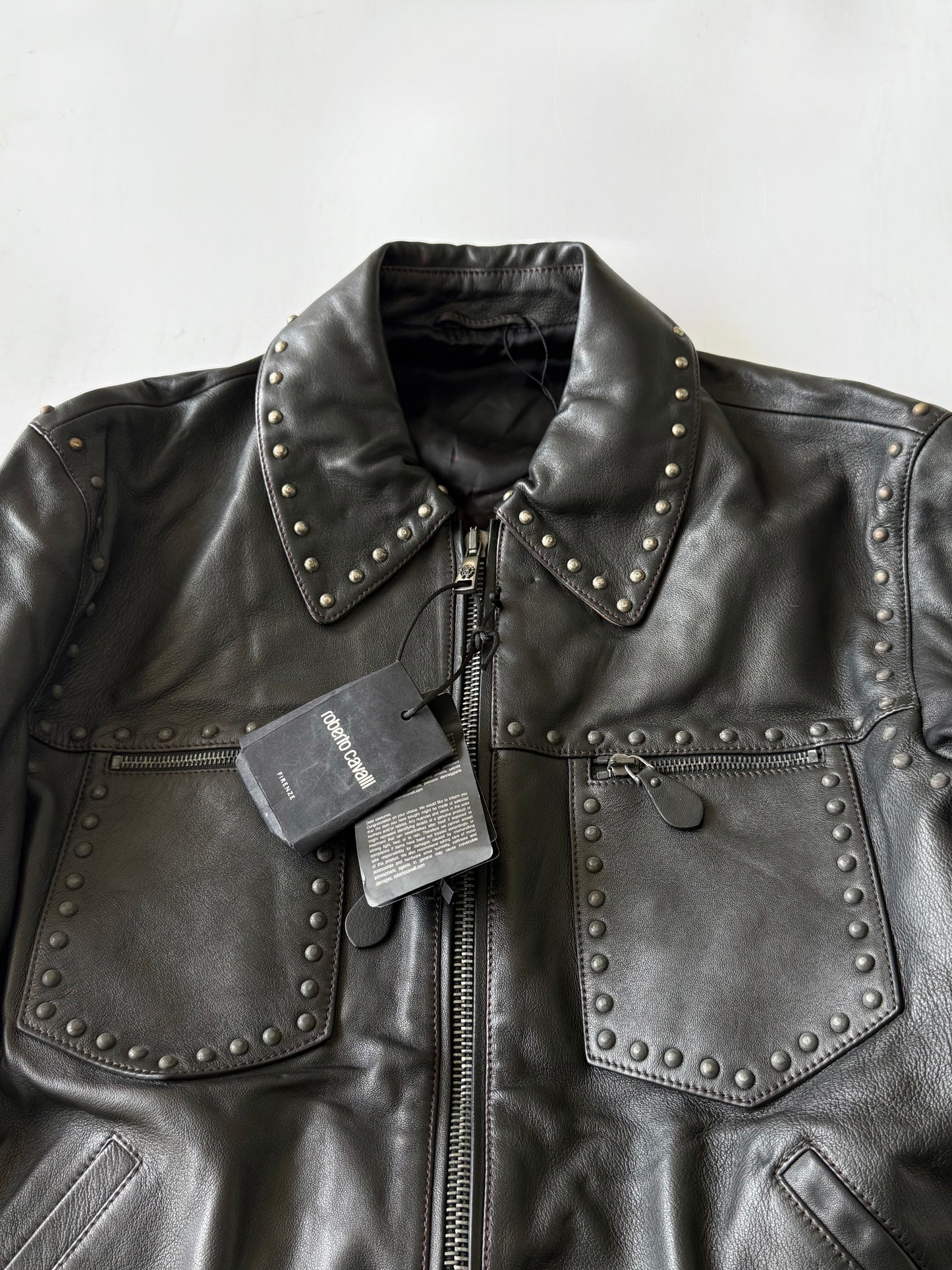 Roberto Cavalli Black Studded Leather Jacket