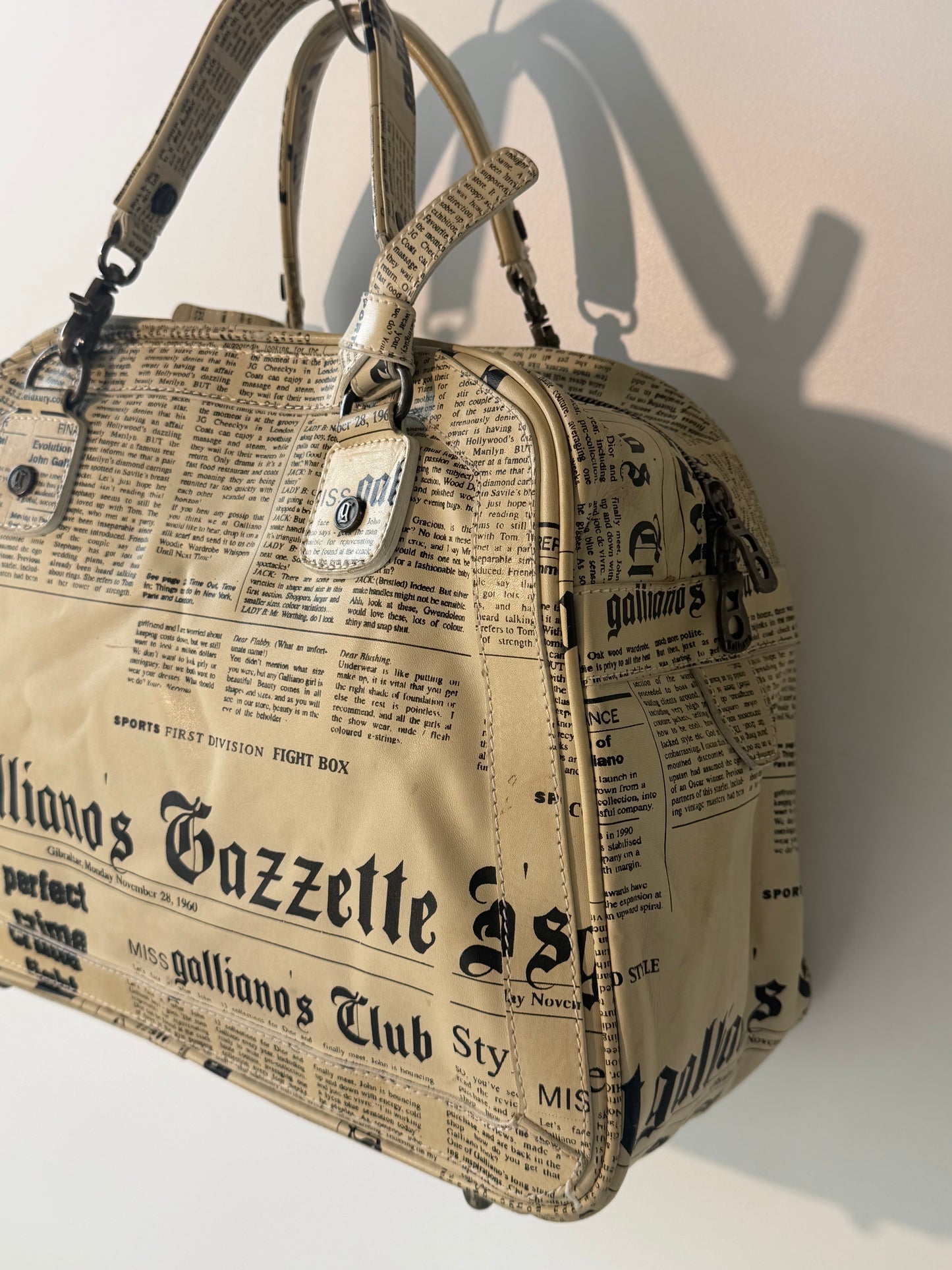 John Galliano Newspaper Print Bowler Bag