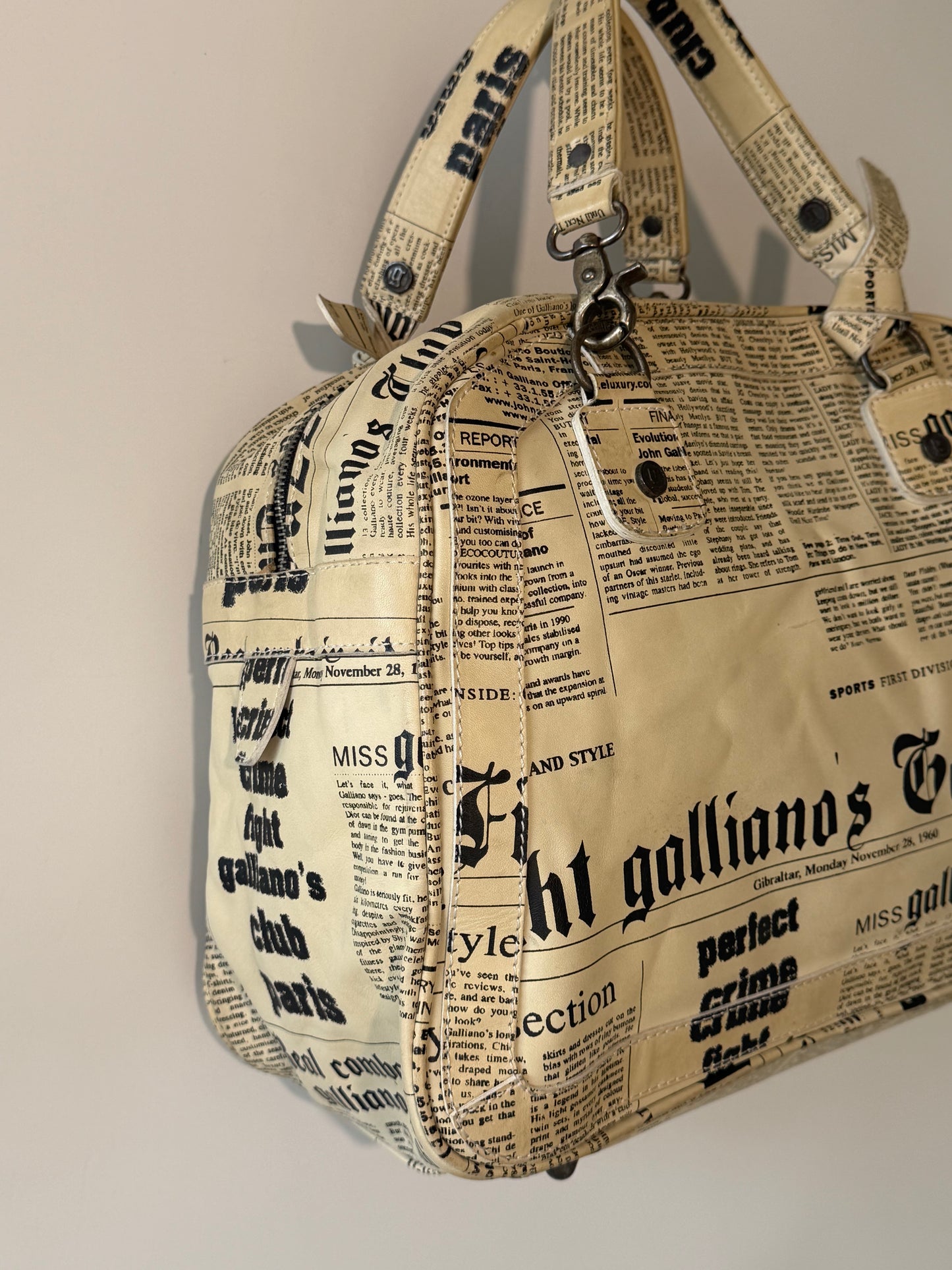 John Galliano Newspaper Print Bowler Bag
