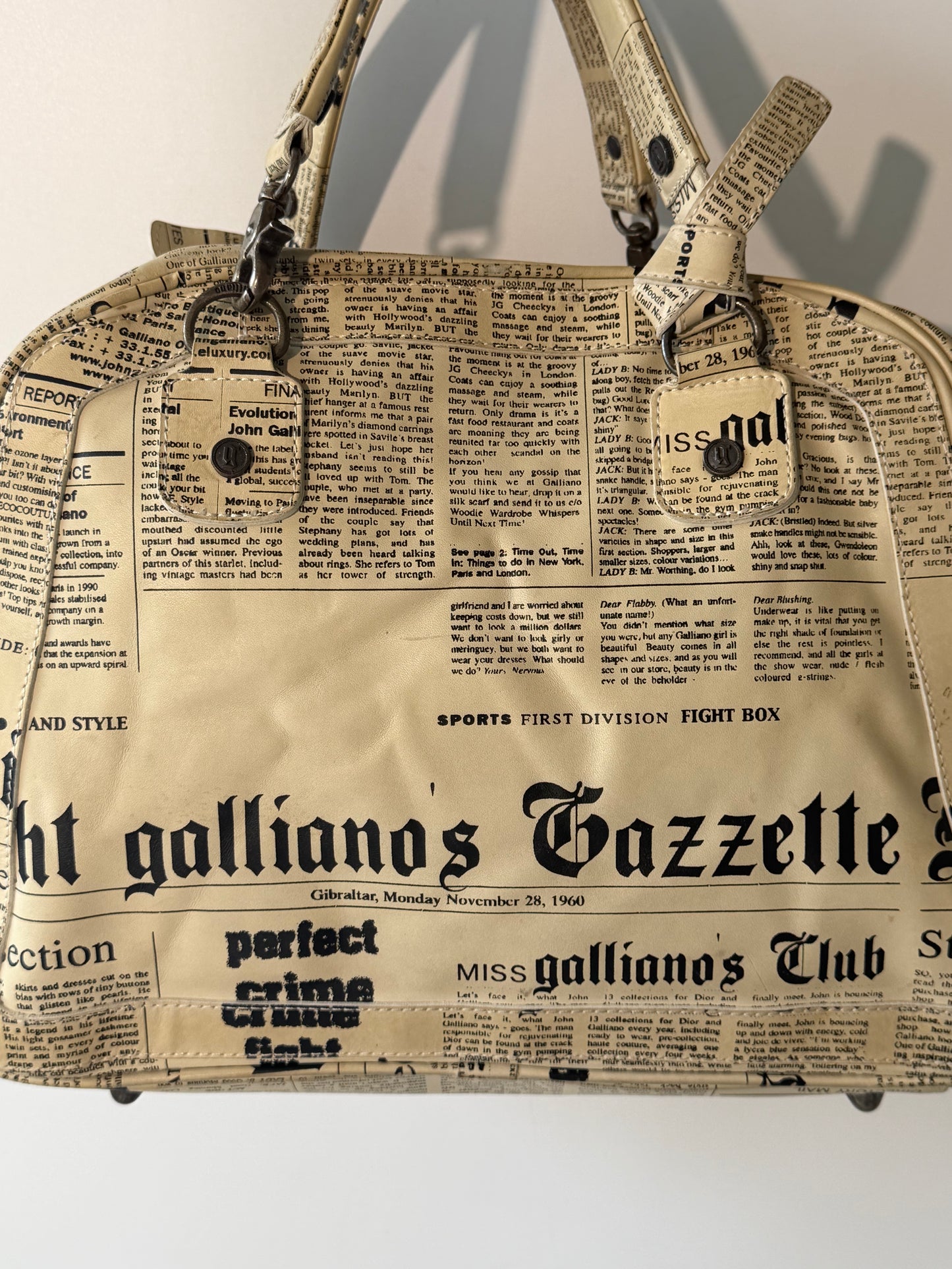 John Galliano Newspaper Print Bowler Bag