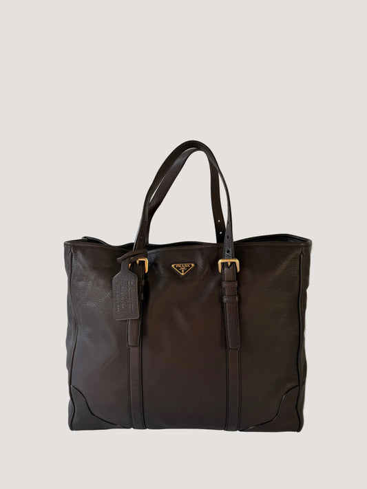 Prada Dark Brown Vitello Dino Tote Bag