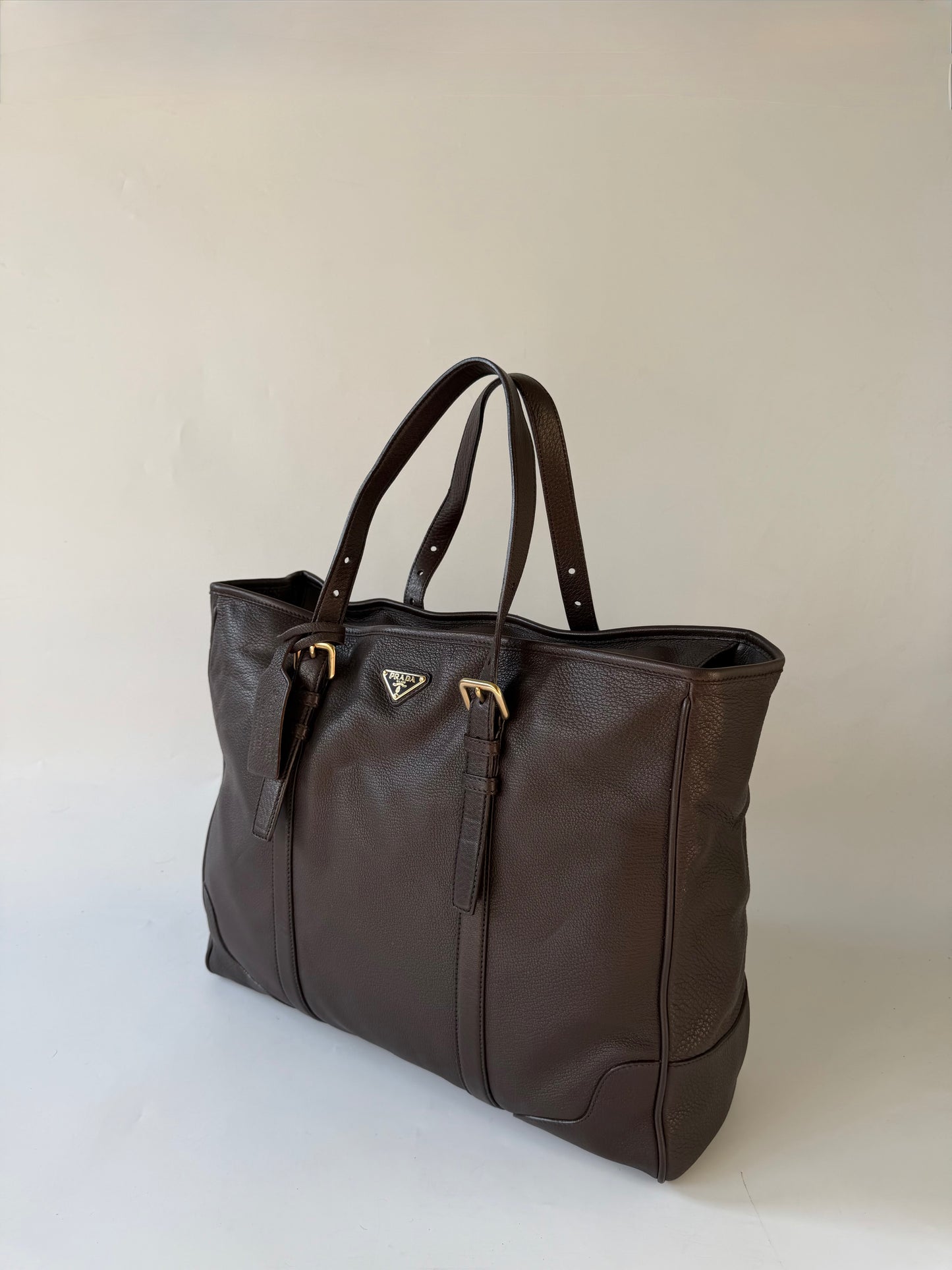 Prada Dark Brown Vitello Dino Tote Bag