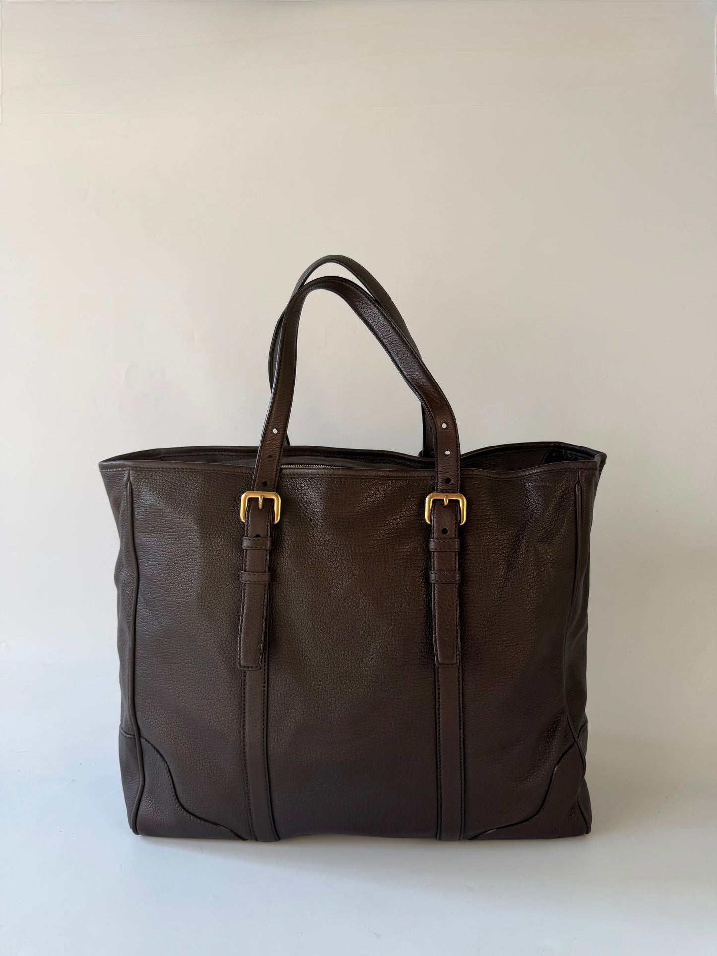 Prada Dark Brown Vitello Dino Tote Bag