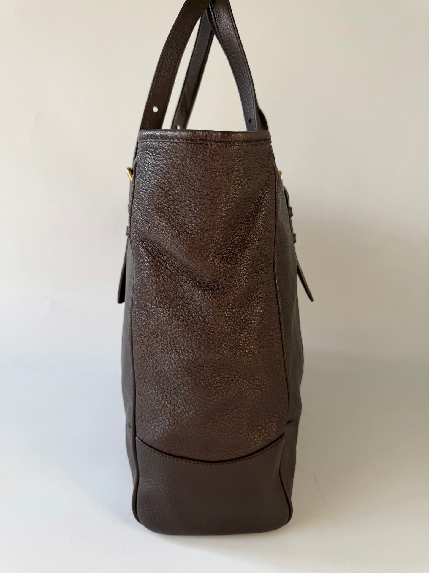 Prada Dark Brown Vitello Dino Tote Bag