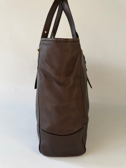 Prada Dark Brown Vitello Dino Tote Bag