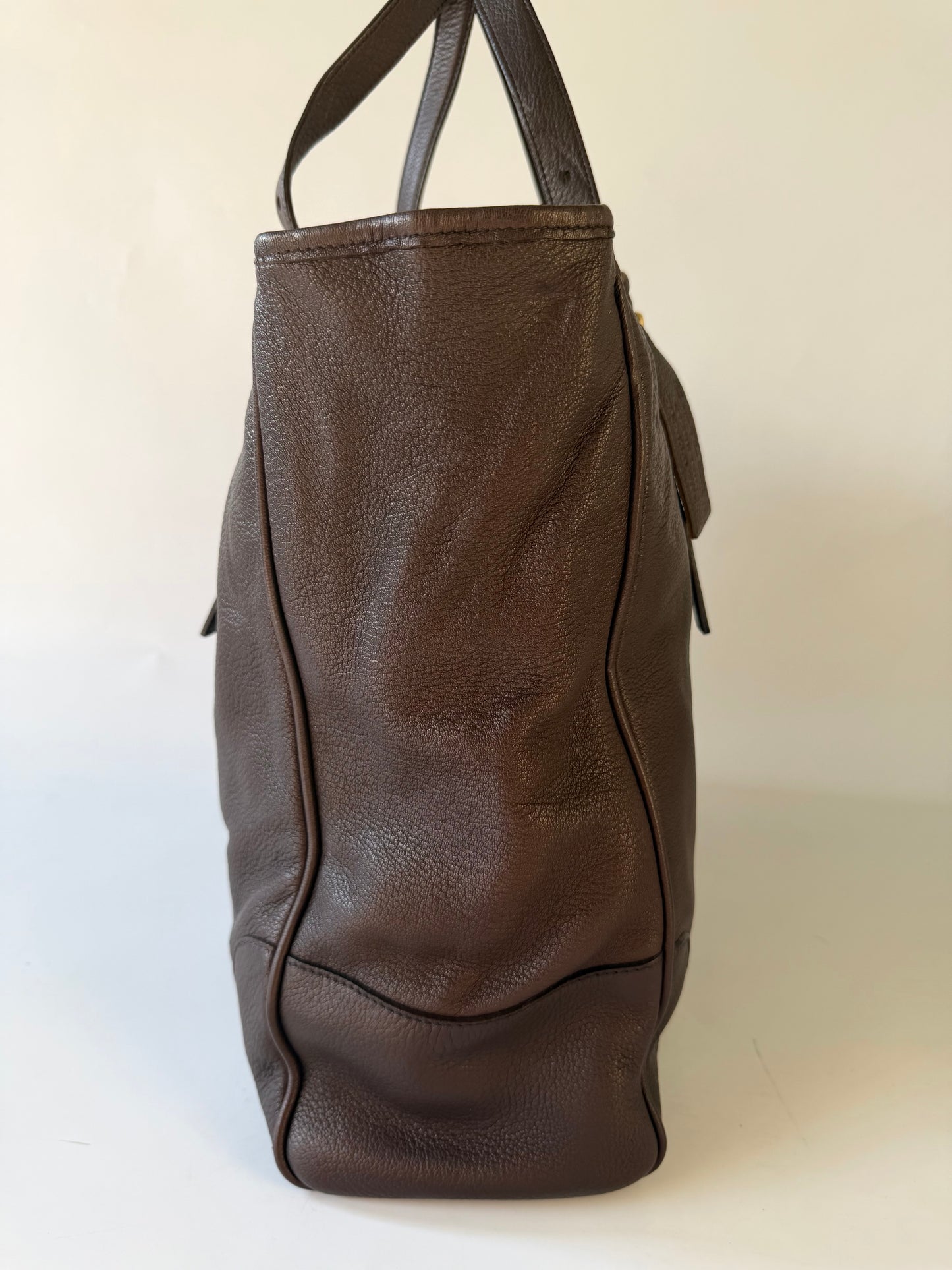 Prada Dark Brown Vitello Dino Tote Bag