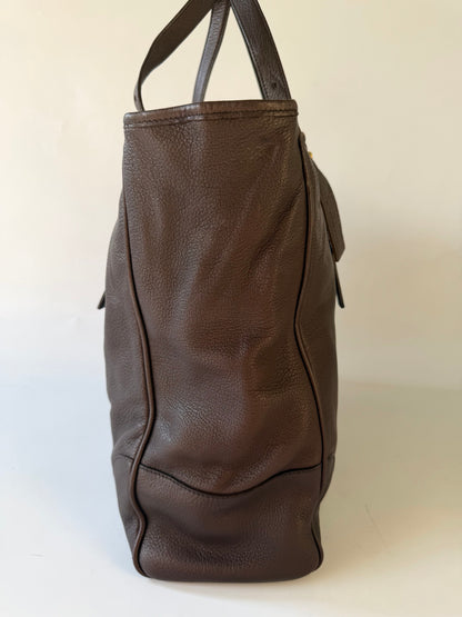 Prada Dark Brown Vitello Dino Tote Bag