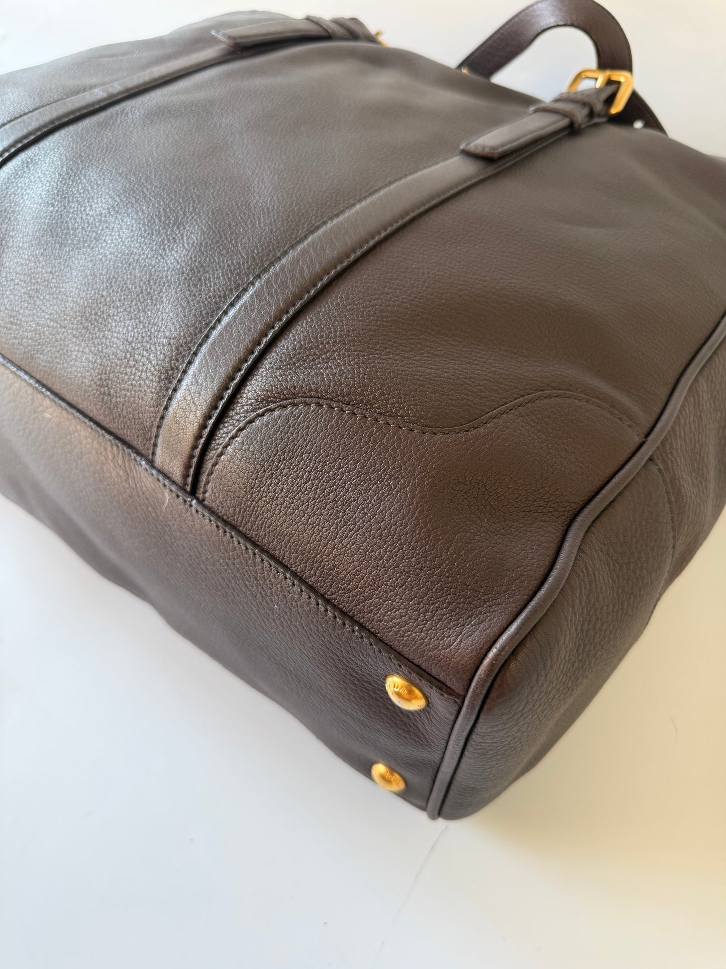 Prada Dark Brown Vitello Dino Tote Bag