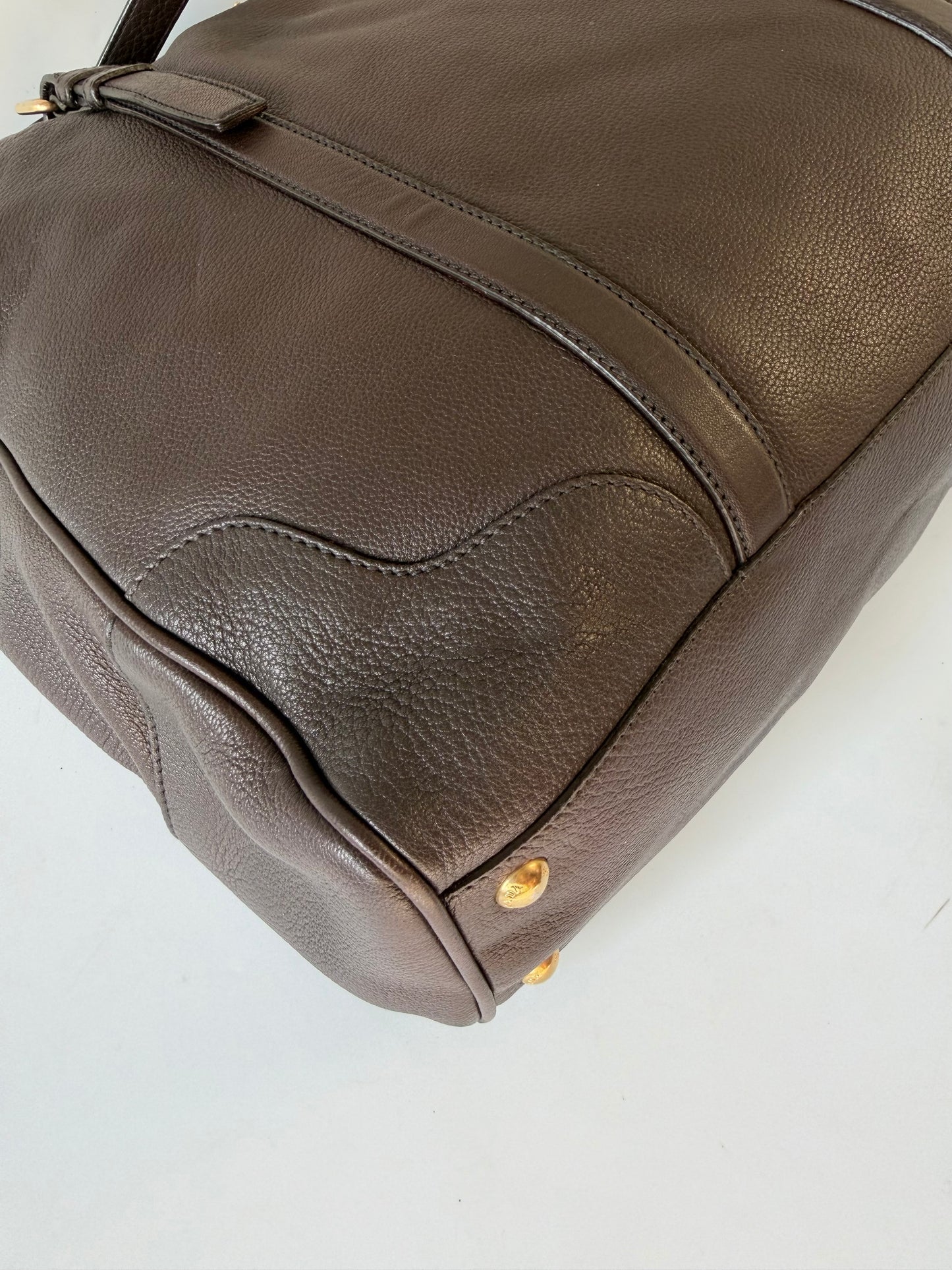 Prada Dark Brown Vitello Dino Tote Bag