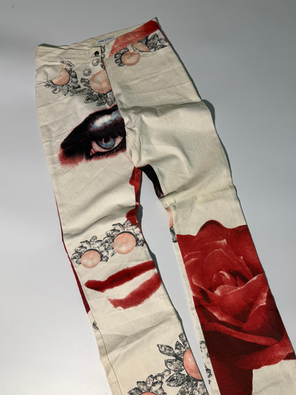 1990's Alexander McQueen "Face" Printed Denim Jeans