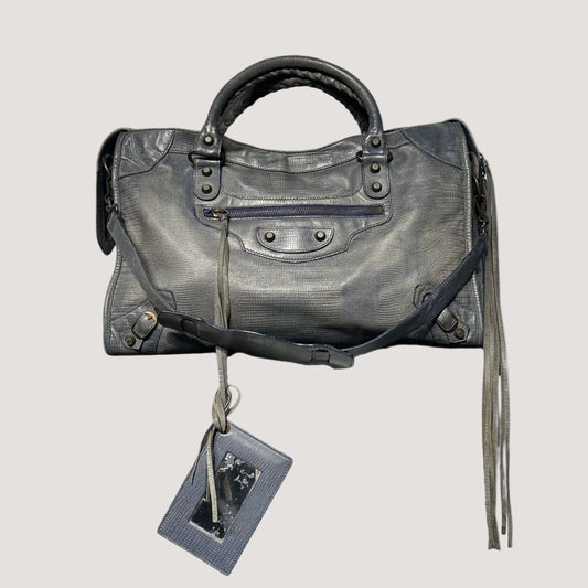 RARE Balenciaga Dark Night Lizard Embossed Leather RH City
