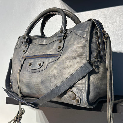 RARE Balenciaga Dark Night Lizard Embossed Leather RH City