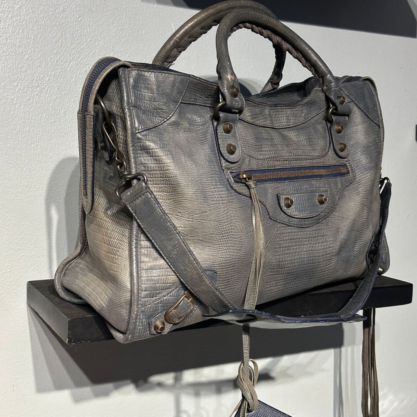 RARE Balenciaga Dark Night Lizard Embossed Leather RH City