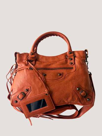 2000’s Balenciaga Orange Brulee Motorcycle Town Bag