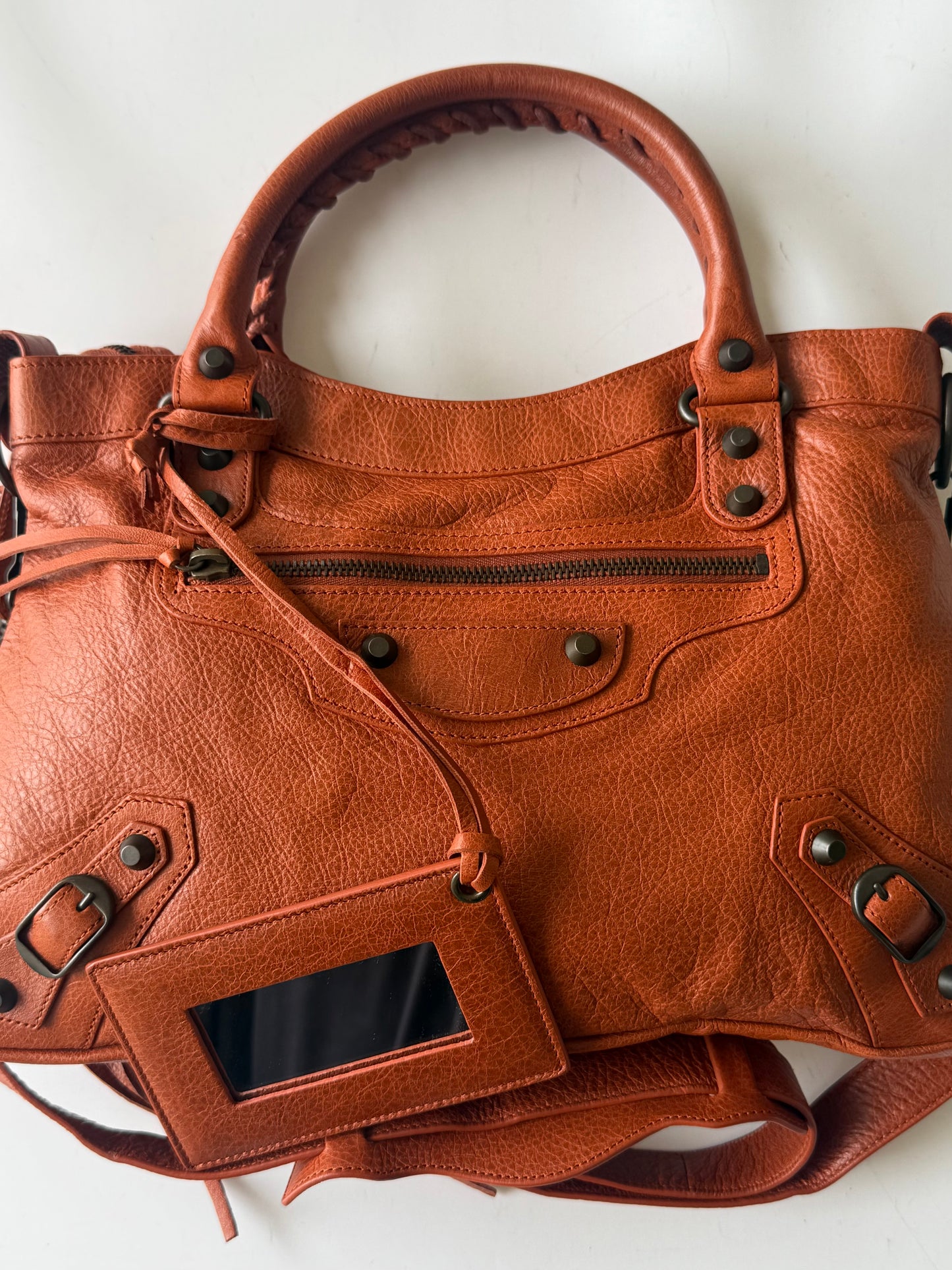 2000’s Balenciaga Orange Brulee Motorcycle Town Bag