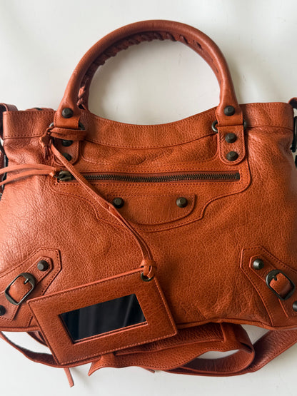 2000’s Balenciaga Orange Brulee Motorcycle Town Bag