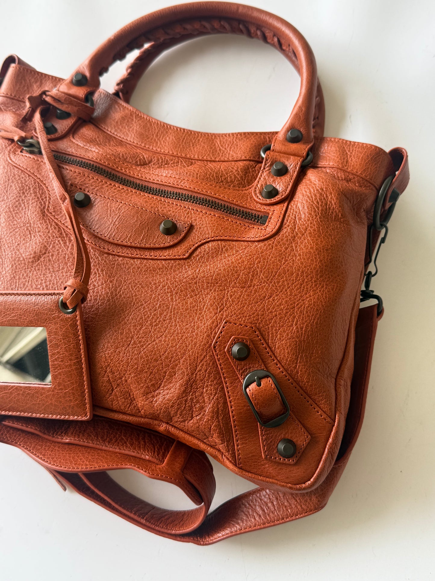 2000’s Balenciaga Orange Brulee Motorcycle Town Bag