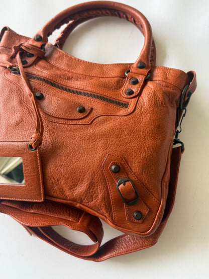 2000’s Balenciaga Orange Brulee Motorcycle Town Bag
