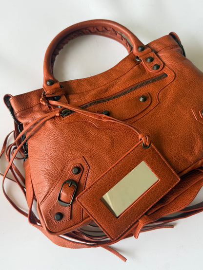 2000’s Balenciaga Orange Brulee Motorcycle Town Bag