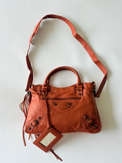 2000’s Balenciaga Orange Brulee Motorcycle Town Bag