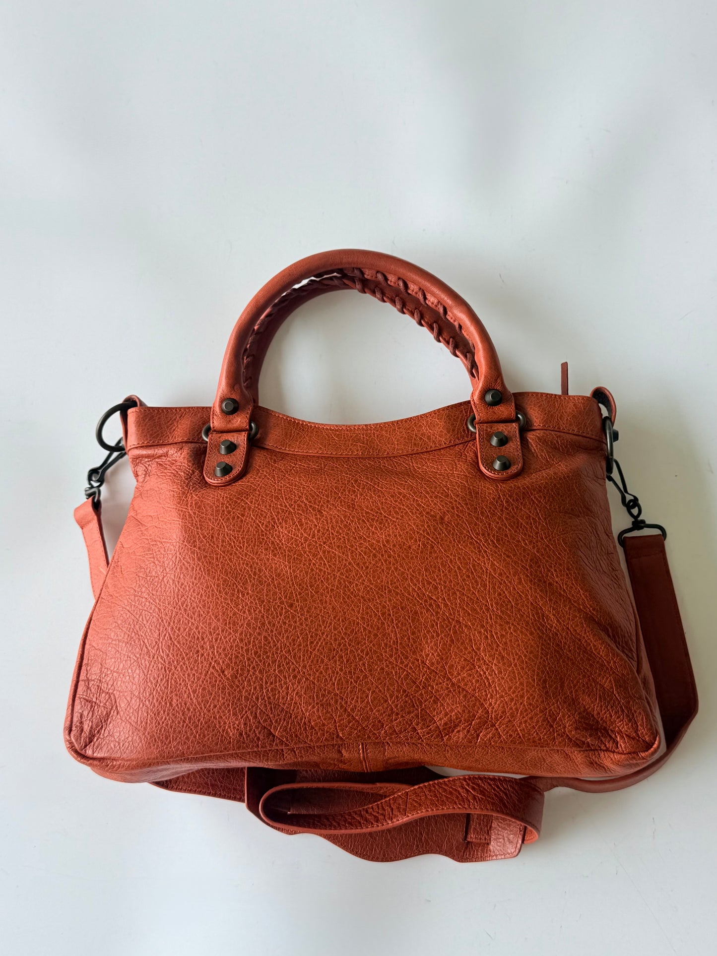 2000’s Balenciaga Orange Brulee Motorcycle Town Bag