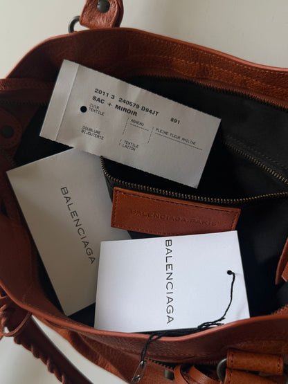 2000’s Balenciaga Orange Brulee Motorcycle Town Bag
