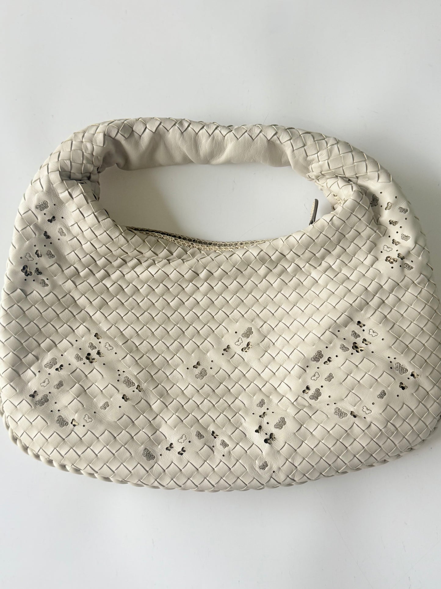 Bottega Veneta White Butterfly Intrecciato Woven Hobo Bag