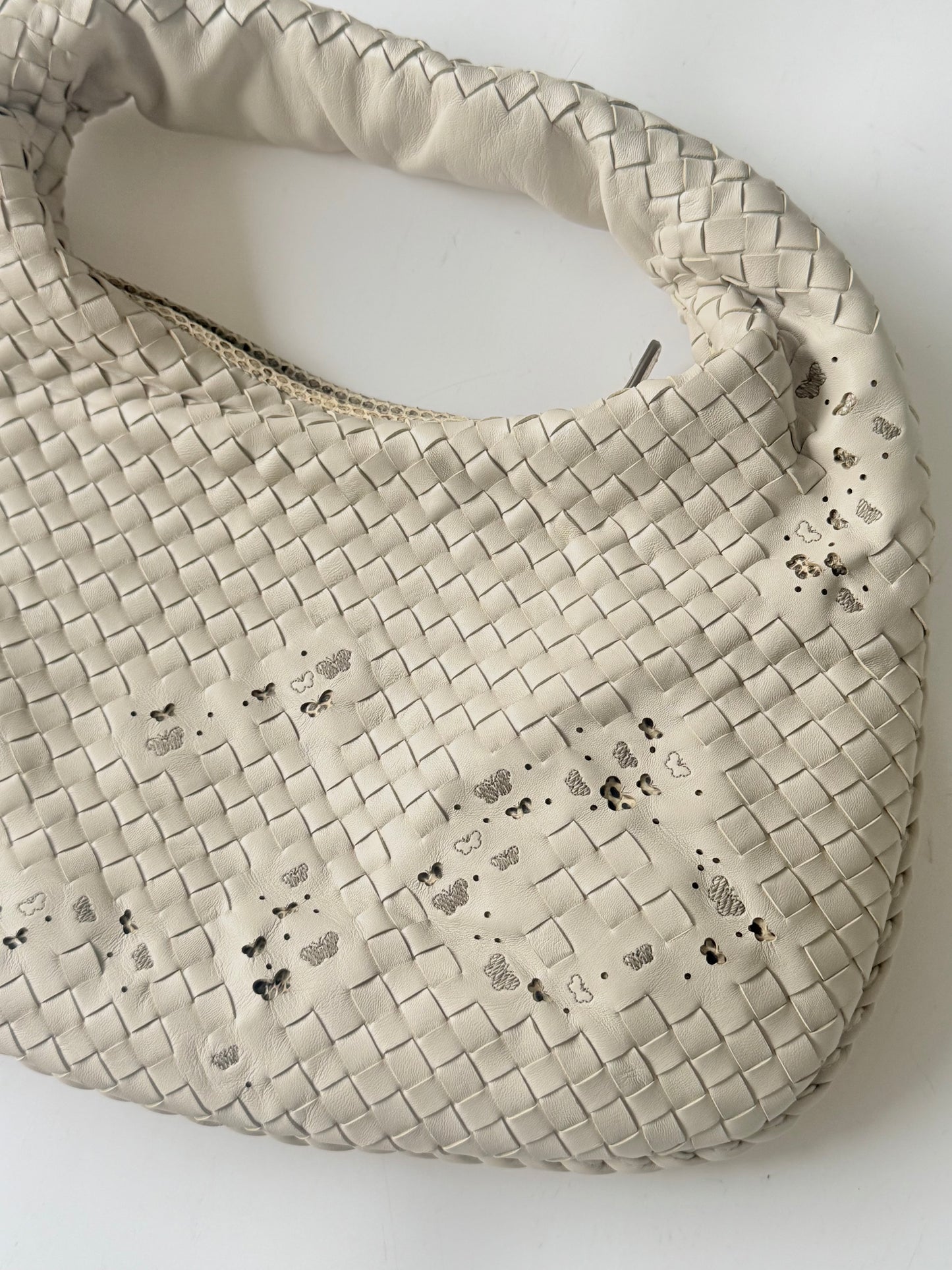 Bottega Veneta White Butterfly Intrecciato Woven Hobo Bag