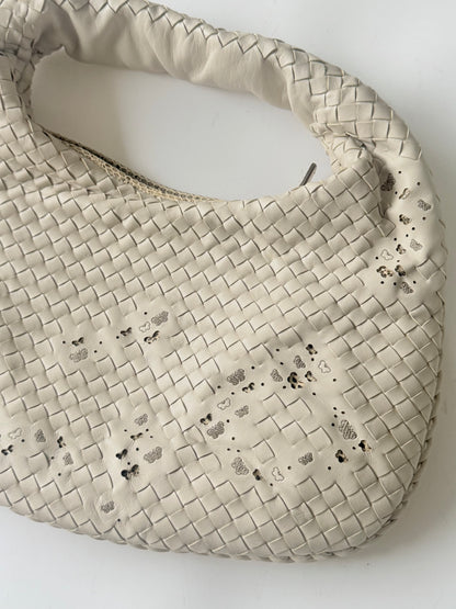 Bottega Veneta White Butterfly Intrecciato Woven Hobo Bag