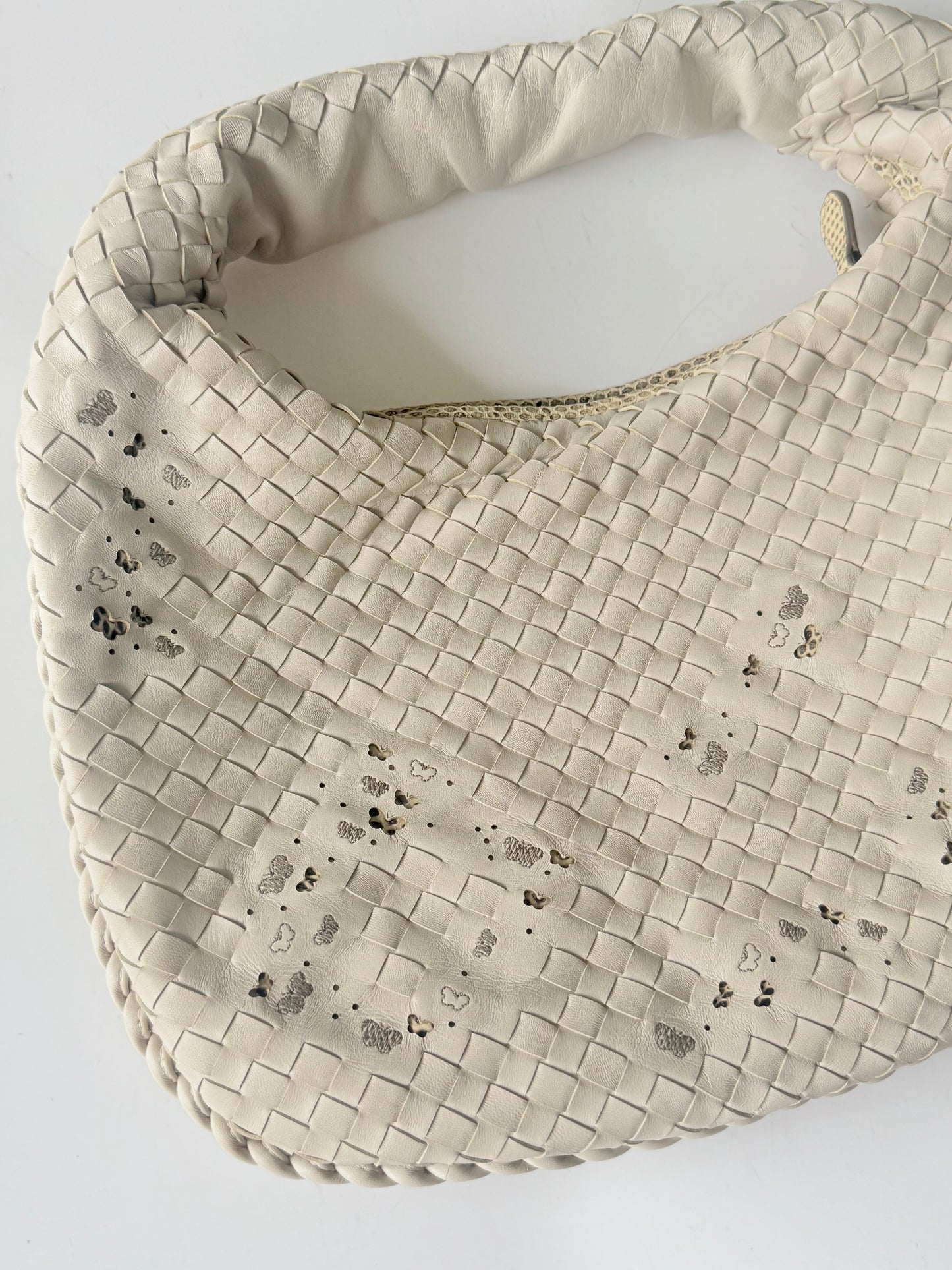 Bottega Veneta White Butterfly Intrecciato Woven Hobo Bag
