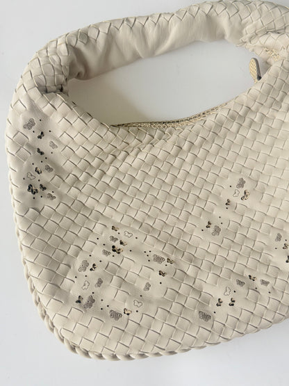 Bottega Veneta White Butterfly Intrecciato Woven Hobo Bag