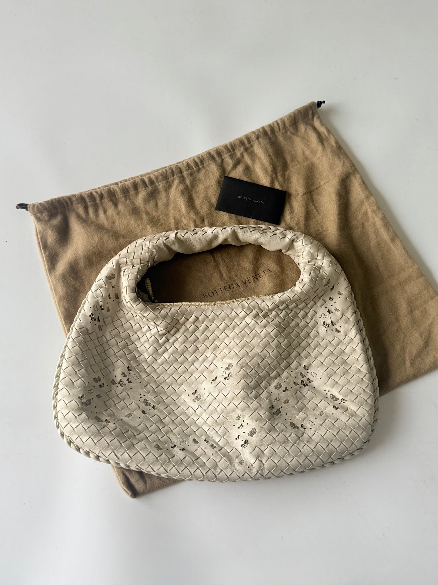 Bottega Veneta White Butterfly Intrecciato Woven Hobo Bag