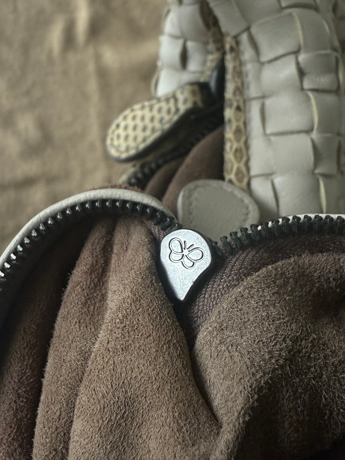 Bottega Veneta White Butterfly Intrecciato Woven Hobo Bag