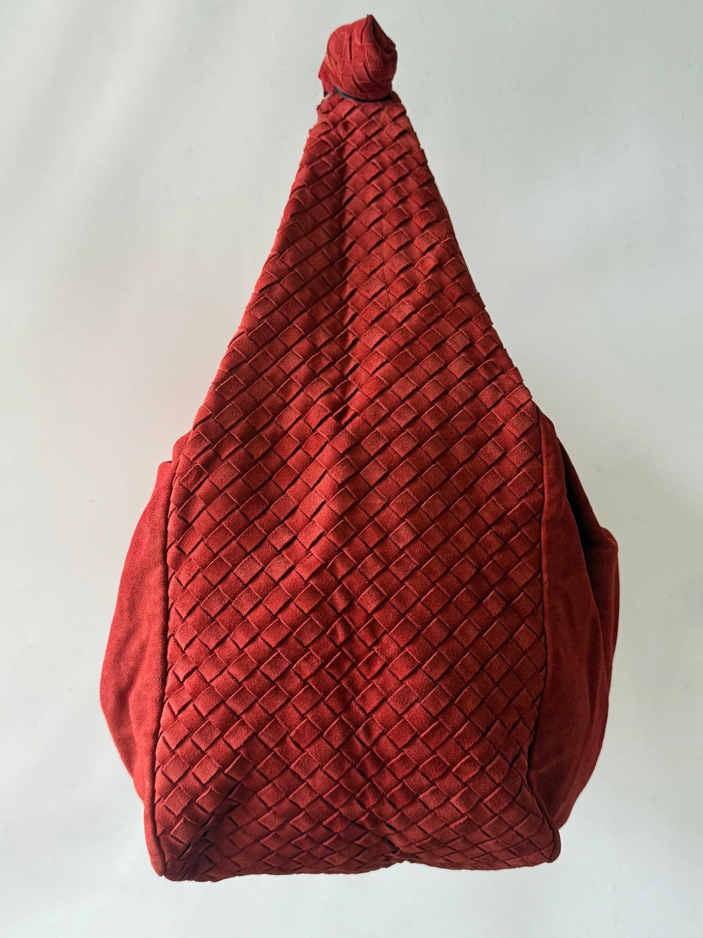 Bottega Veneta Red Suede Intrecciato Knot Hobo Bag