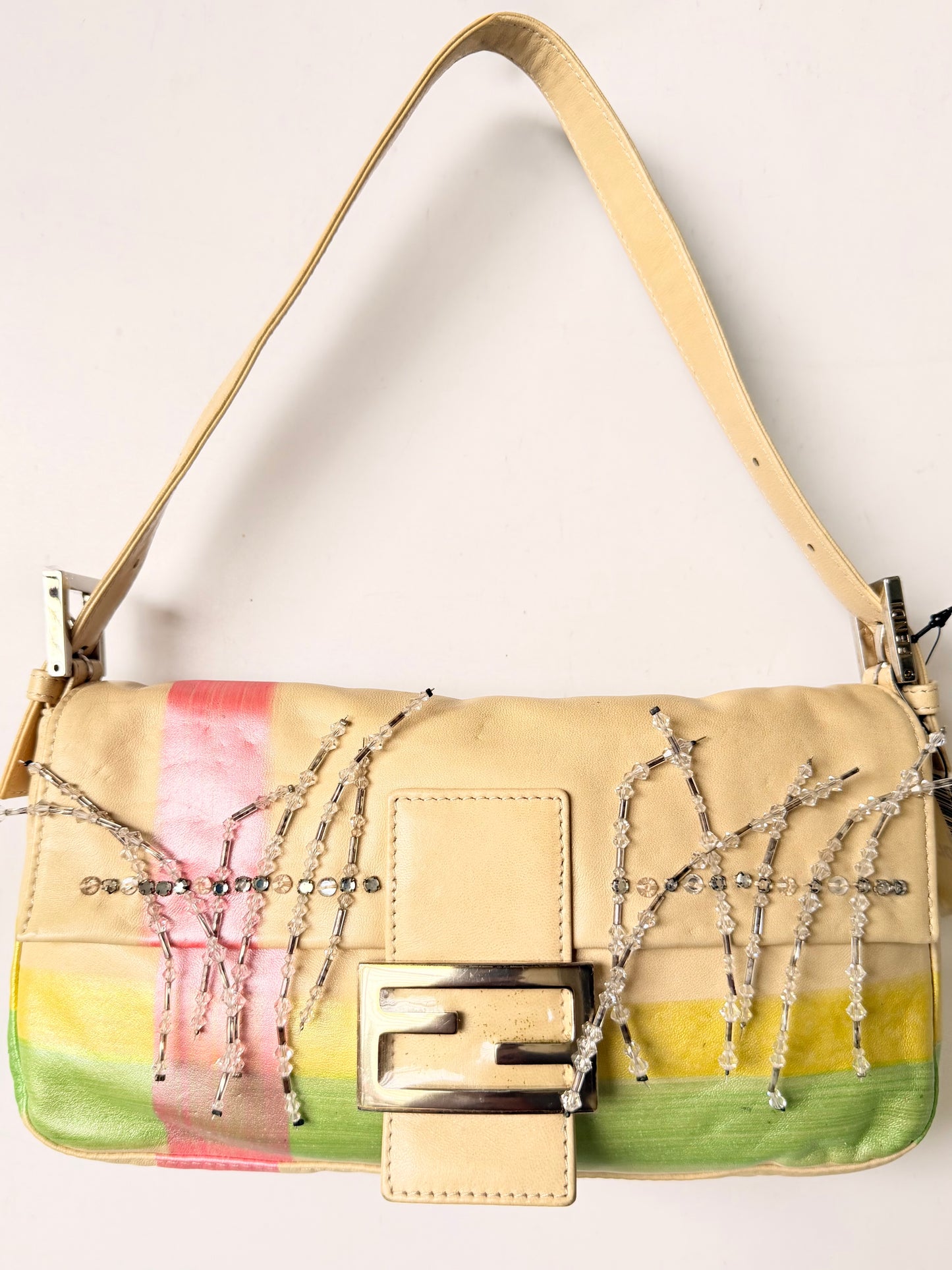 Vintage Fendi Pastel Painted Beaded Rhinestone Baguette