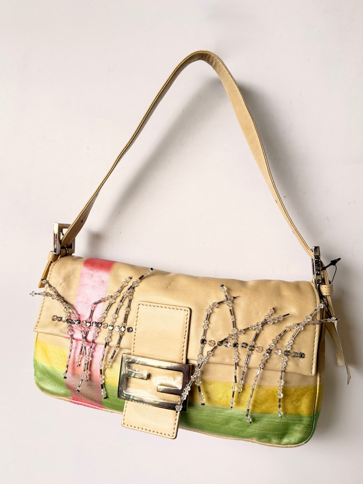 Vintage Fendi Pastel Painted Beaded Rhinestone Baguette