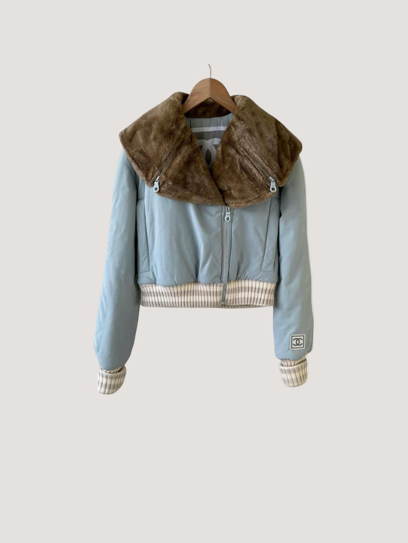 Chanel Sports Fall 2001 Blue CC Logo Fur Bomber Jacket