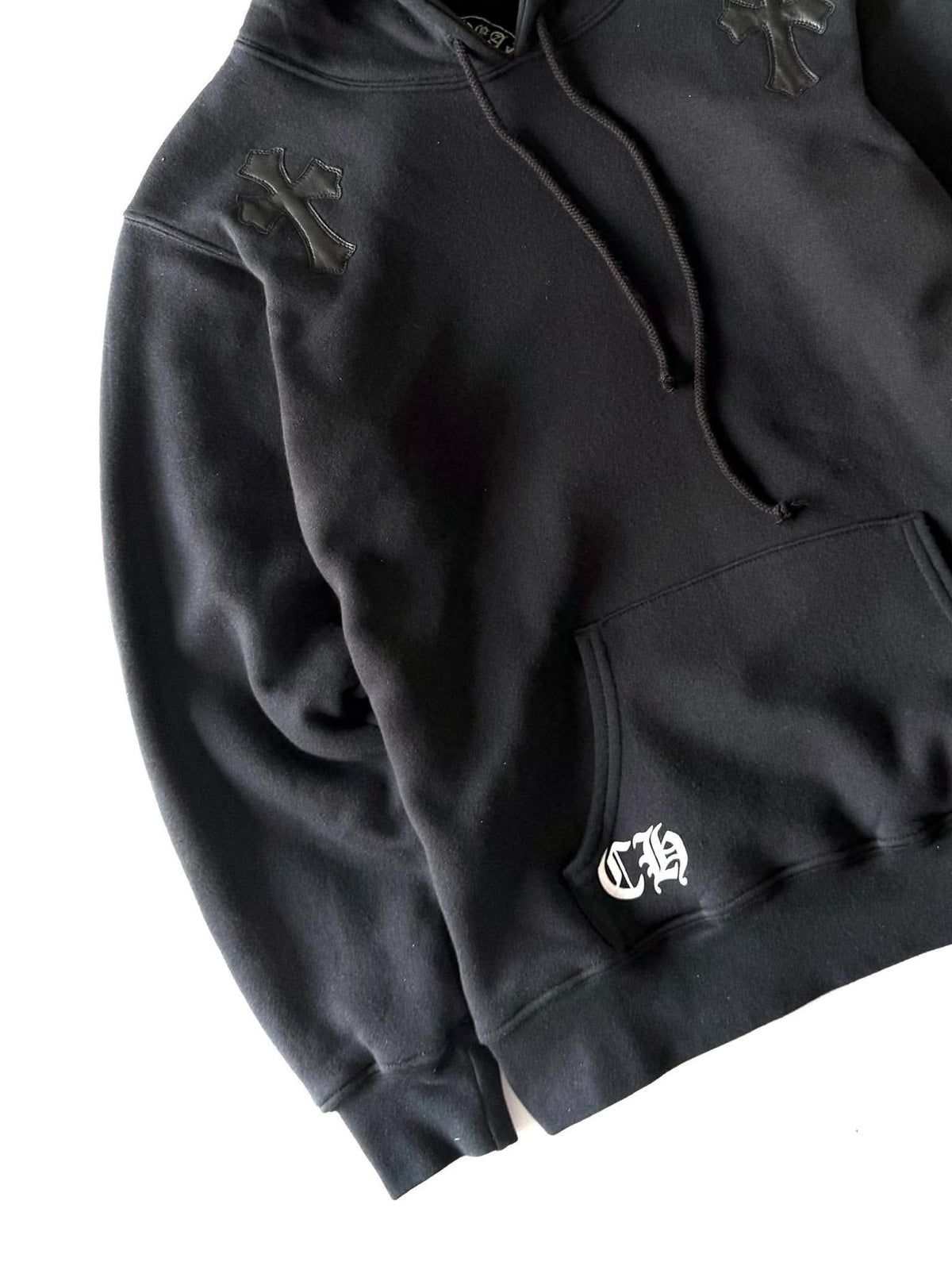 Vintage Chrome Hearts x Big Bang Leather Cross Patch Hoodie