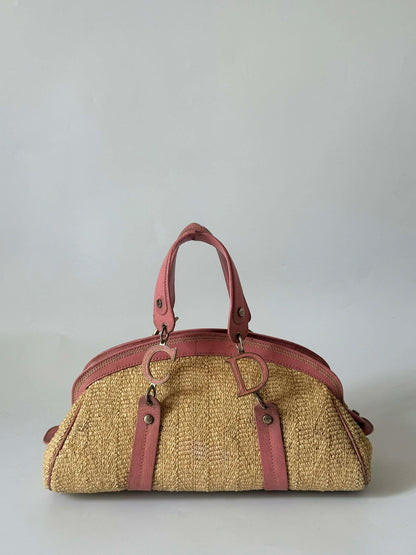 Christian Dior by John Galliano Floral Straw Raffia Handbag