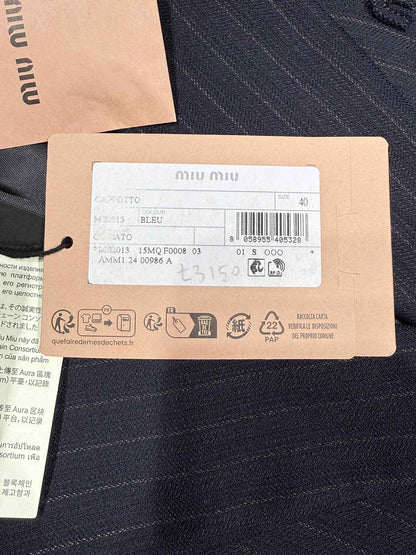 Miu Miu Bleu Single-Breasted Pinstripe Coat